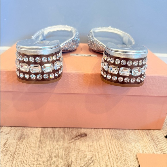Miu Miu Silver Glitter Mules - Picture 4 of 8